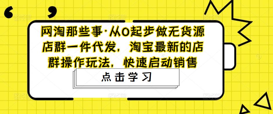 网淘那些事·从0起步做无货源店群一件代发，淘宝最新的店群操作玩法，快速启动销售-泡泡爱学习哦