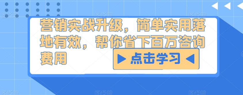 营销实战升级，简单实用落地有效，帮你省下百万咨询费用-泡泡爱学习哦