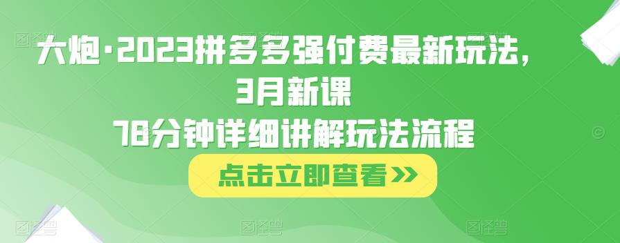 大炮·2023拼多多强付费最新玩法，3月新课​78分钟详细讲解玩法流程-泡泡爱学习哦