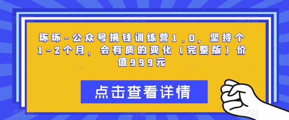 坏坏-公众号搞钱训练营1.0，坚持个1-2个月，会有质的变化（完整版）价值999元-泡泡爱学习哦