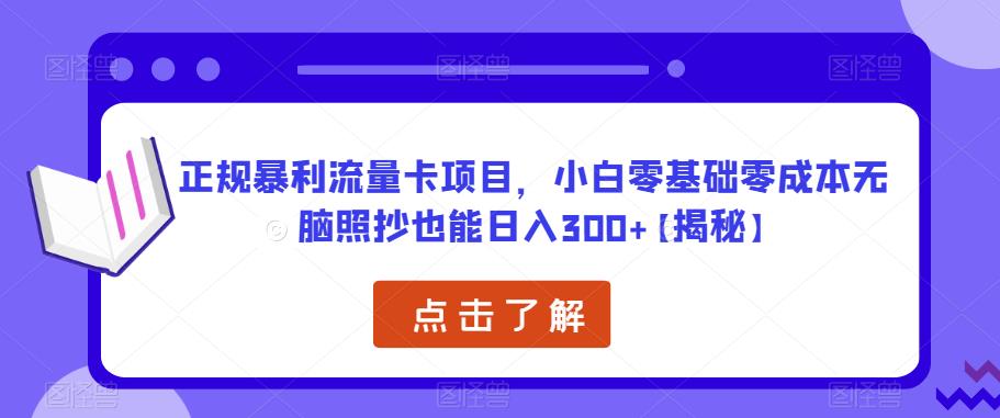 正规暴利流量卡项目，小白零基础零成本无脑照抄也能日入300+【揭秘】-泡泡爱学习哦