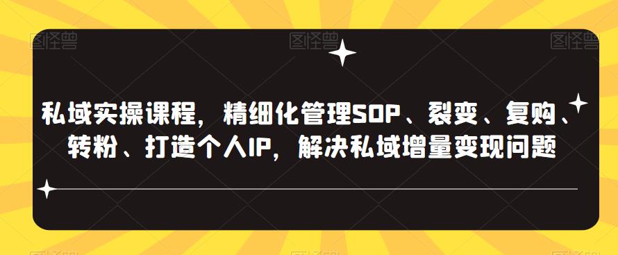私域实操课程，精细化管理SOP、裂变、复购、转粉、打造个人IP，解决私域增量变现问题-泡泡爱学习哦