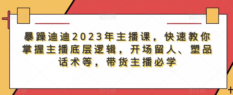 暴躁迪迪2023年主播课，快速教你掌握主播底层逻辑，开场留人、塑品话术等，带货主播必学-泡泡爱学习哦